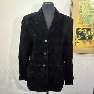 Lord & Taylor Womens Black Suede Jacket Size L Button Front Fully Lined